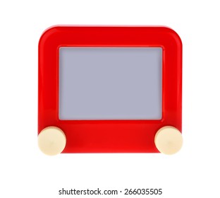Etch A Message on a Red Sketch Board Isolated on White.