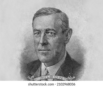 An etching portrait of the US president Woodrow Wilson
