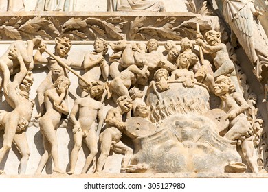 Eternal Damnation In Bourges Cathedral Entrance, France