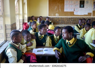 Ethalaneni Primary School, KwaZulu Natal, South Africa - 16 April 2016 : Overcrowding Is Still A Major Problem In Many Rural South African Schools, With Learners Having To Share Desks In Many Classes.