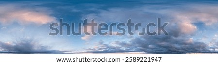 Ethereal sky featuring vibrant clouds in a peaceful 360-degree panoramic view.