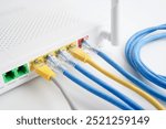 Ethernet cable with wireless router connect to internet service provider network. 