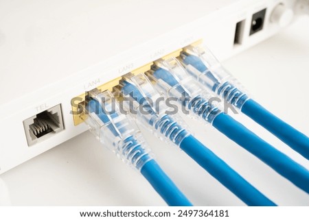 Ethernet cable with wireless router connect to internet service provider internet network.