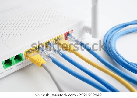 Ethernet cable with wireless router connect to internet service provider network. 