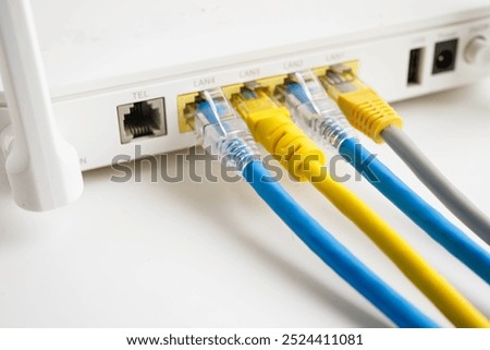 Ethernet cable with wireless router connect to internet service provider network.