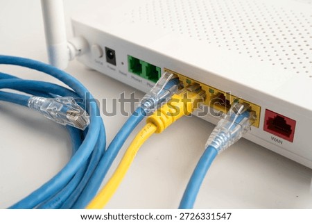 Ethernet cable with wireless router connect to internet service provider network.