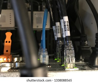 Ethernet cables connected to the digital signal processor DTS for AV system