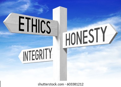 Ethics, Honesty, Integrity Concept - Wooden Signpost