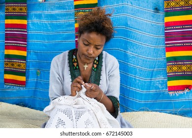 Ethiopia, Bahir Dar, January 2015 : A Woman Knit A Dress, EDITORIAL