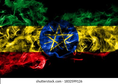 Ethiopia, Ethiopian Smoke Flag Isolated On Black Background


