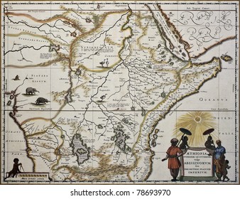 Ethiopia Old Map. Created By Joan Blaeu, Published In Amsterdam 1650