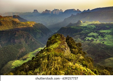 Ethiopia. Simien Mountains National Park at sunrise. View point near Chenek Camp