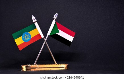 Ethiopia And Sudan Table Flag With Black Background