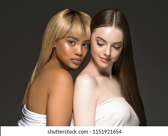 Ethnic Beauty Woman Beautiful Skin Care Portraits Caucasian And African Models