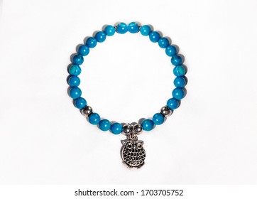 Ethnic Bracelet With Blue Turquoise Beads Owl Charm And Silver 925 Beads. Luxury Jewellery For Women For Everyday Or Party