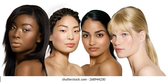 Ethnic Diversity Group Of Young Women: African, Asian, Indian And Caucasian.