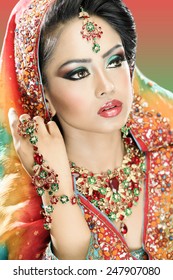 Ethnic Eastern bride in bollywood style bridal outfit