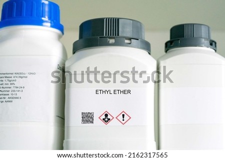 Ethyl Ether. Ethyl Ether hazardous chemical in laboratory packaging