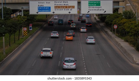 Etimesgut, Ankara / Turkey - 18.10.2020: Cars On The Ankara, Etimesgut Highway