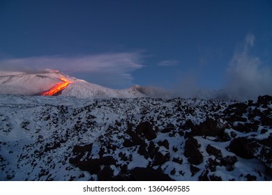 Etna Volcano Lava Flows Strombolian Explosions Stock Photo 1360469585 ...