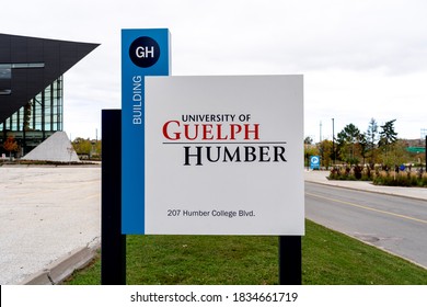 Etobicoke, Toronto, Canada - October 11, 2020: University Of Guelph-Humber Sign Is Seen In Etobicoke, Toronto On October 11, 2020, A Collaboration Between The University Of Guelph And Humber College.