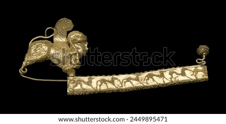 Etruscan gold fibula (metal brooch) from Tomb of Lictor.  Italy