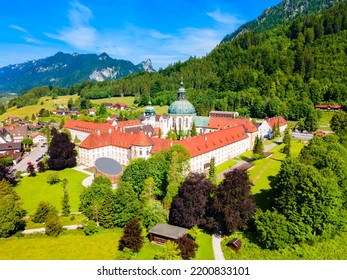 Ettal Abbey aerial panoramic view. Ettal Abbey is a Benedictine monastery in the village of Ettal close to Oberammergau and Garmisch-Partenkirchen in Bavaria, Germany - Powered by Shutterstock