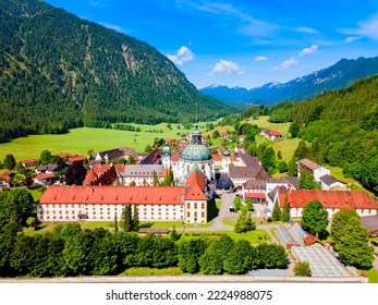 Ettal Abbey aerial panoramic view. Ettal Abbey is a Benedictine monastery in the village of Ettal close to Oberammergau and Garmisch-Partenkirchen in Bavaria, Germany - Powered by Shutterstock