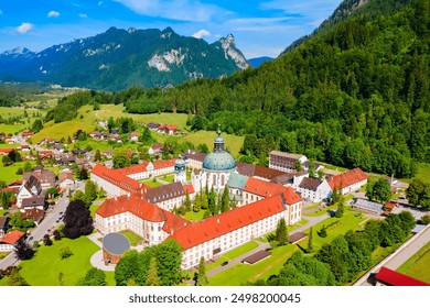 Ettal Abbey aerial panoramic view. Ettal Abbey is a Benedictine monastery in the village of Ettal close to Oberammergau and Garmisch-Partenkirchen in Bavaria, Germany - Powered by Shutterstock