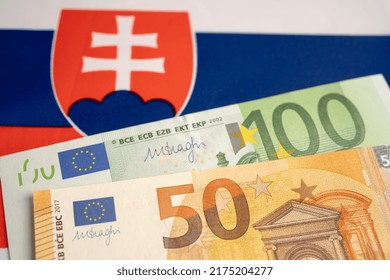 EU Banknotes Money On Slovakia Flag, Finance Banking Concept.