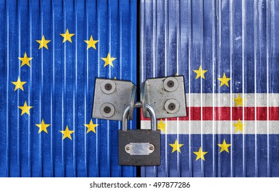 EU and Cape Verde flag on door with padlock - Shutterstock ID 497877286