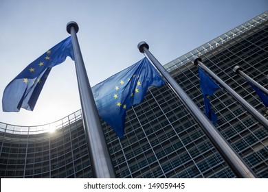 EU Commission Building Europe Flags In Brussels