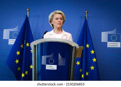 EU Commission President Ursula von der Leyen gives a presser following the announcement by Gazprom on the disruption of gas deliveries to certain EU Member States, in Brussels, Belgium, 27 April 2022