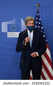 EU Commission Vice-president In Charge For European Green Deal Frans Timmermans And US Special Presidential Envoy For Climate John Kerry Prior To A Meeting In Brussels, Belgium On March 9th, 2021. 