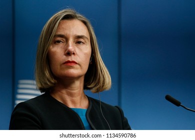 EU Commissioner Federica Mogherini Speaks To Reporters During A Briefing On July 13, 2018 In Brussels, Belgium