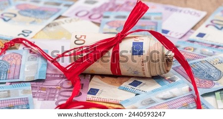 EU Euro paper currency banknotes as part of the trading system. Saving and finance concept