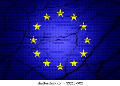 Eu flag with binary numbers and cracks