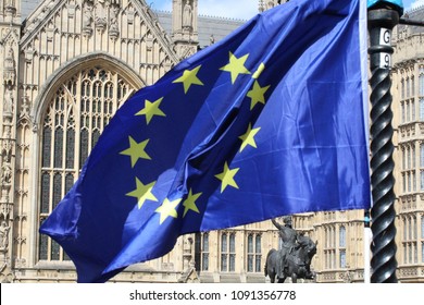 EU Flag Brexit Protest Outside Houses Of Parliament, London