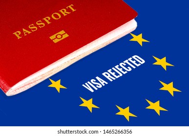 Eu Flag With Passport And Visa Rejected Text