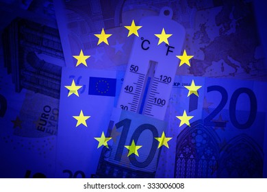 Eu flag, thermometer and euros - Finance/Business 