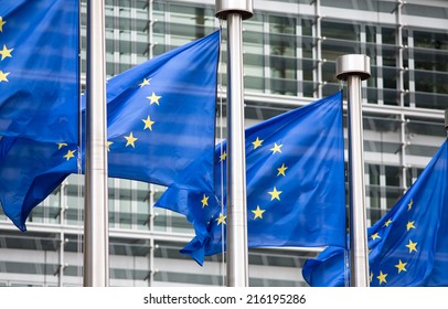 EU Flags In Front Of Berlaymont Building