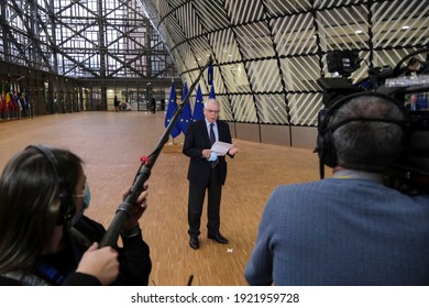 EU High Representative Of The Union For Foreign Affairs And Security Policy Josep Borrell Arrives To Attend In An European Foreign Ministers Meeting In Brussels, Belgium On February 22, 2021.