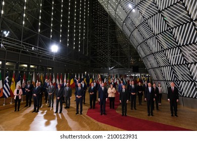 EU Leaders Pose For A Family Photograph On The First Day Of A European Union (EU) Summit At The European Council Building In Brussels On October 21, 2021