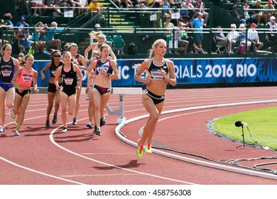 EUGENE, OR - JULY 4, 2016: Women's 3000m Steeplechase 1st Round Qualifying On Day 4 Of The USATF Olympic Trials For Track And Field At Historic Hayward Field In Eugene, Oregon.