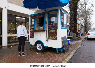 EUGENE, OR - MARCH 9, 2017: Crepes And Jian Bing Food Truck On The University Of Oregon Campus.