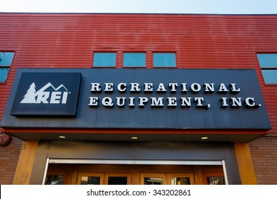 EUGENE, OR - NOVEMBER 21, 2015: Recreational Equipment, Inc., Or REI As Commonly Referred To, Storefront In Eugene Oregon.