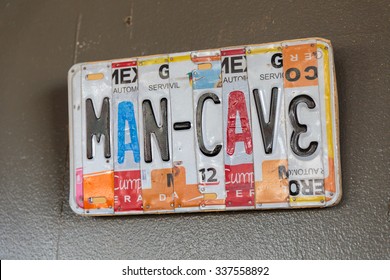 EUGENE, OR - NOVEMBER 4, 2015: License Plate Logo Sign At The Startup Craft Brewery Mancave Brewing.