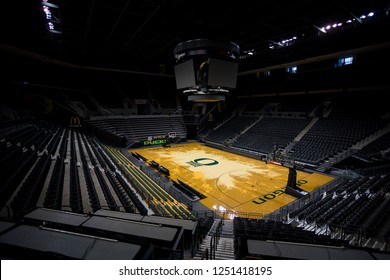 Eugene, OR - October 7, 2018: Empty Matthew Knight Arena In Eugene Oregon Where The University Of Oregon Ducks Basketball Team Plays Their Home Games.