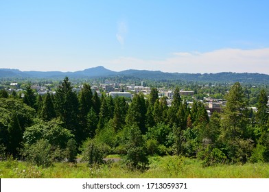 Eugene, Oregon, United States Of America – May 29, 2015. View Over Eugene, OR, With Buildings And Vegetation.