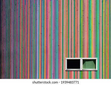 Eugene, OR USA - June 28, 2013: Colorful Vertical Stripes On The Eugene Science Center In Eugene, Oregon.